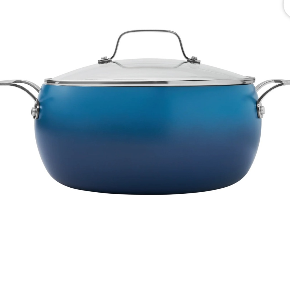 The Pioneer Woman HARLOW 7.5 QT ceramic stock pot with glass lid denim blue